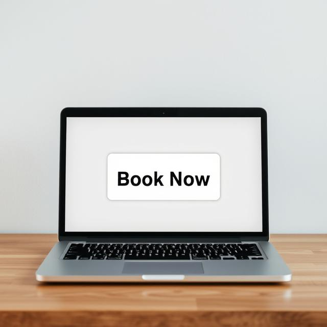 A laptop showing book now on screen