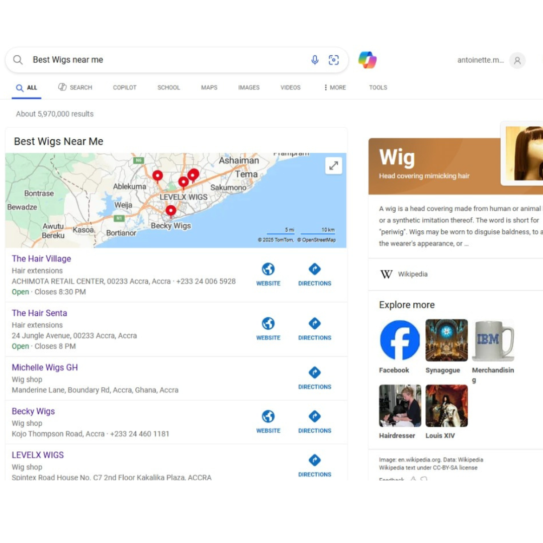 Example of Ghana local SEO results - Accra businesses ranking in Google's top 3 listings