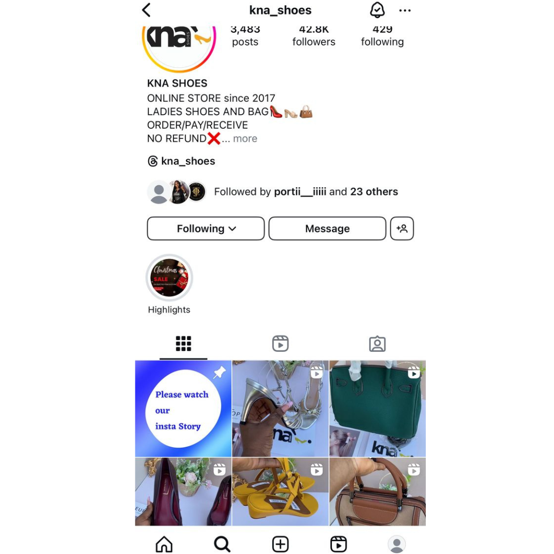 Example of effective Instagram marketing by KNA Shoes in Ghana