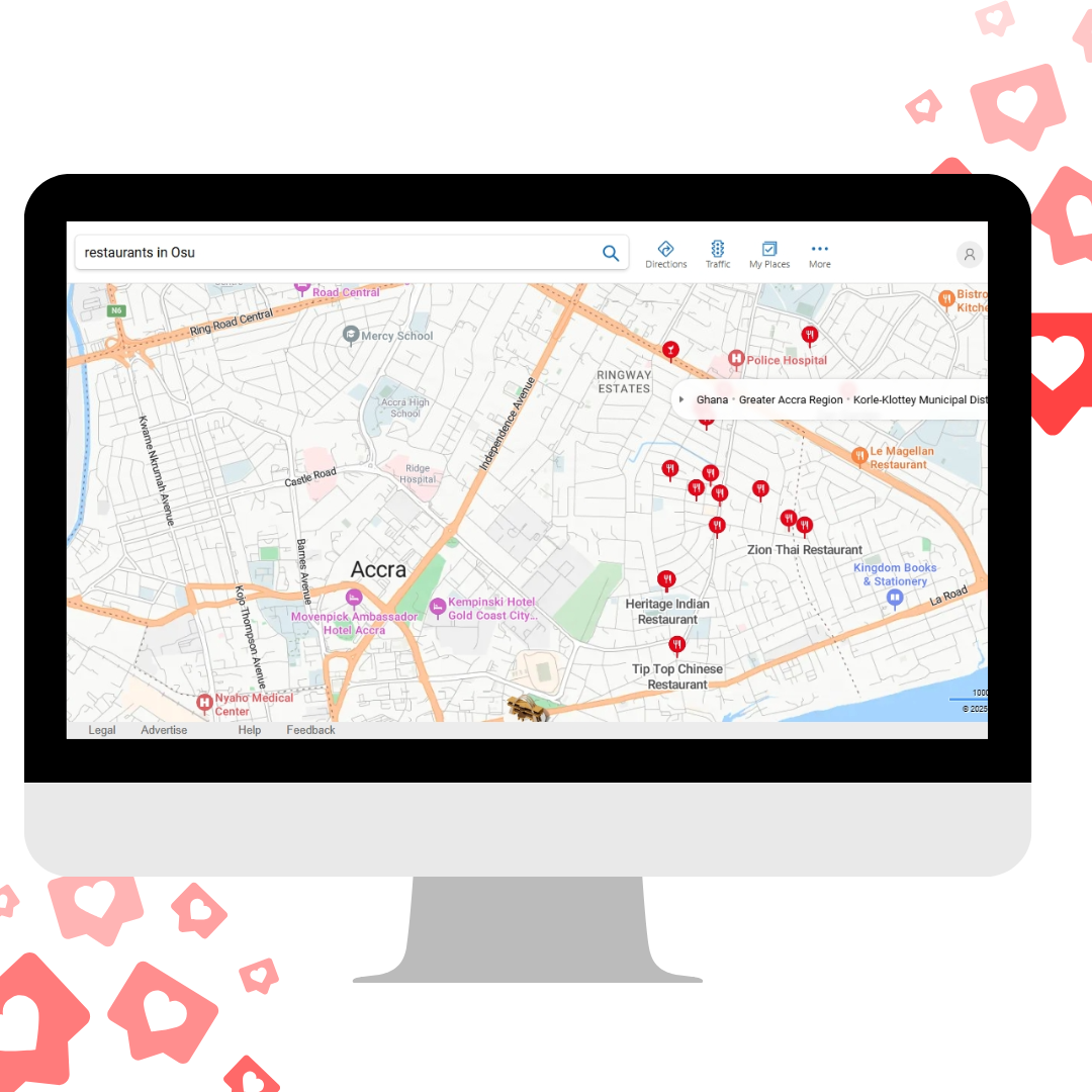 Search engine showing local results for businesses in Accra