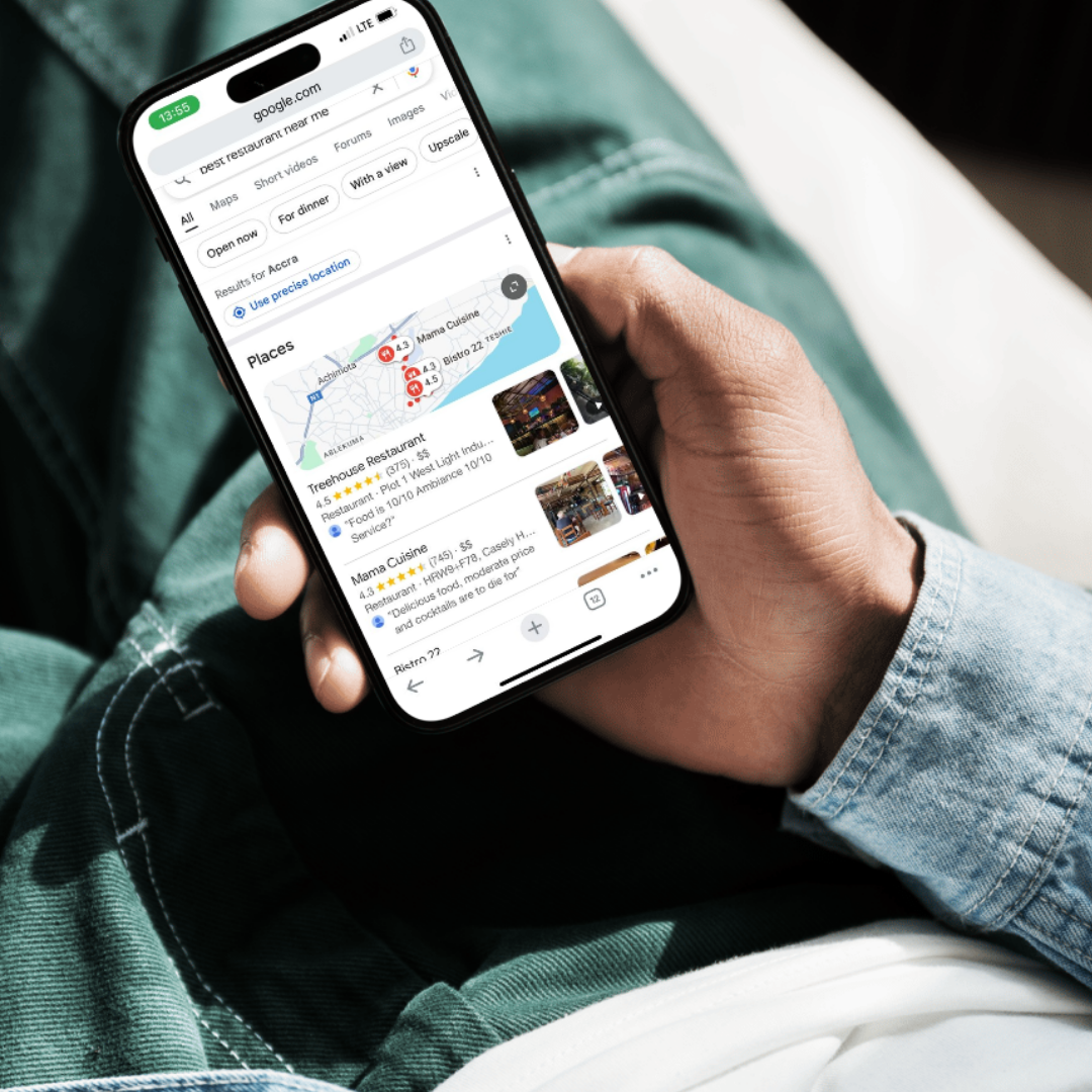 Optimized website appearing on Google search results with highlighted SEO elements for Ghanaian businesses