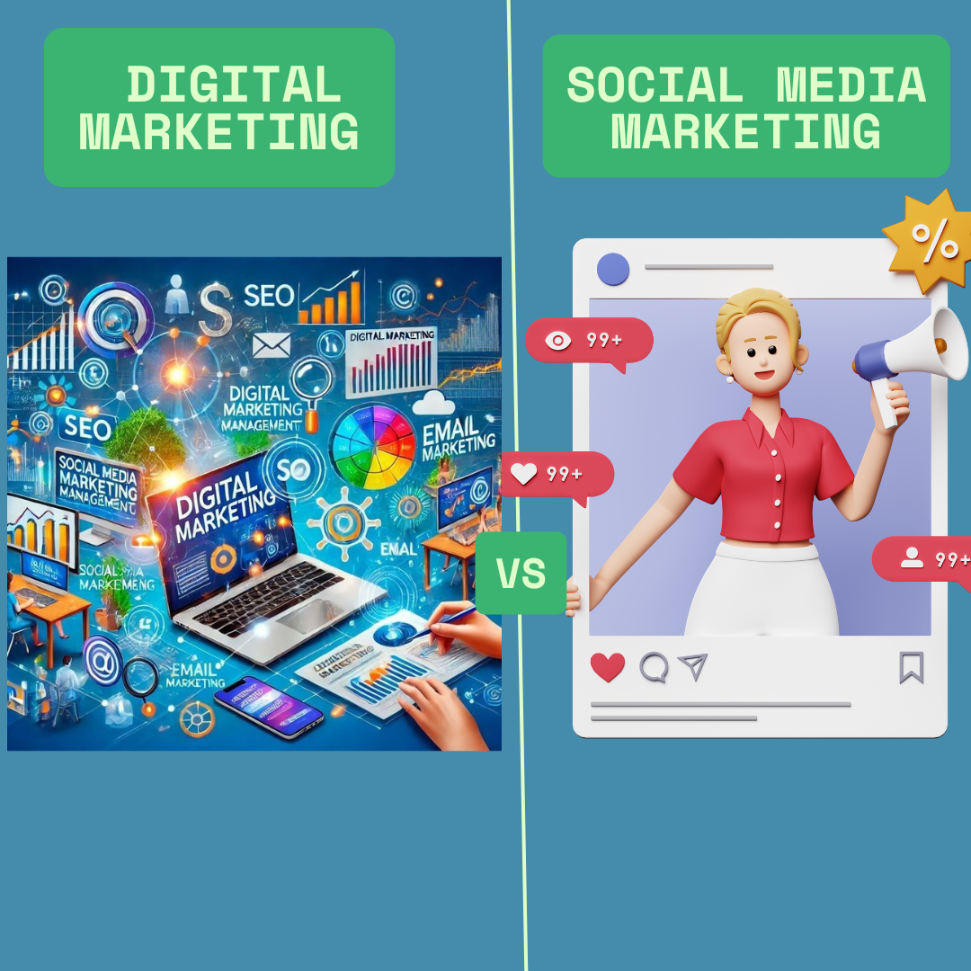 Comparison infographic: digital marketing vs social media marketing strategies for Ghanaian businesses