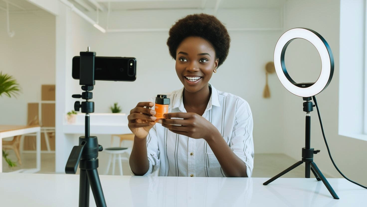 Ghanaian entrepreneur creating short-form video content for digital marketing on social media]