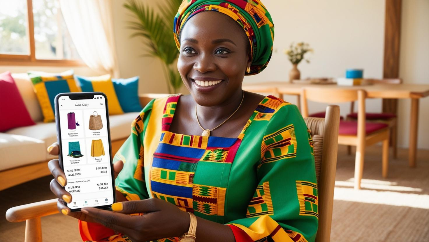 Ghanaian woman shopping online using mobile phone reflecting digital consumer behaviour in Ghana