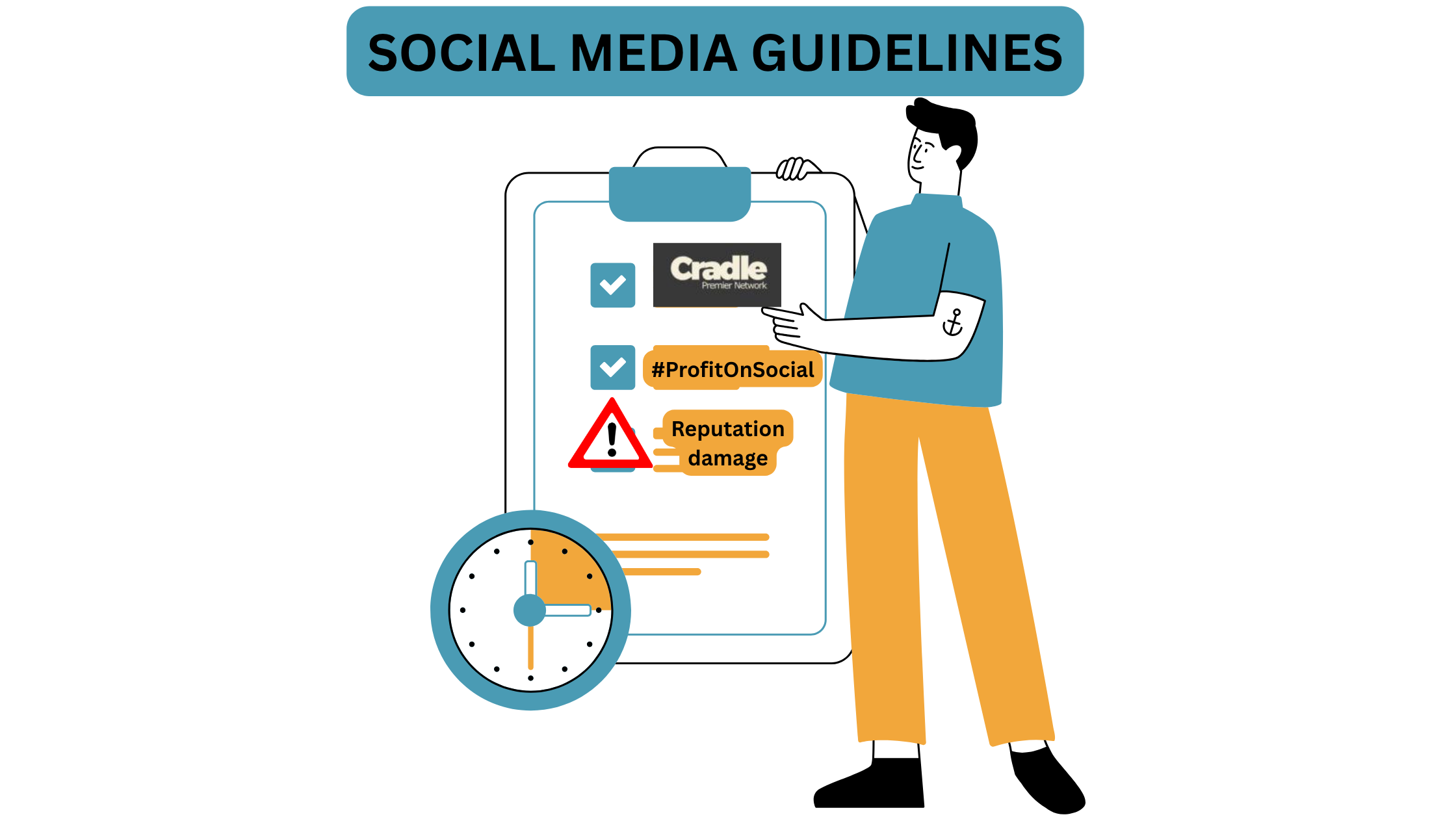 Digital social media guidelines document with best practice icons for business use in Ghana.