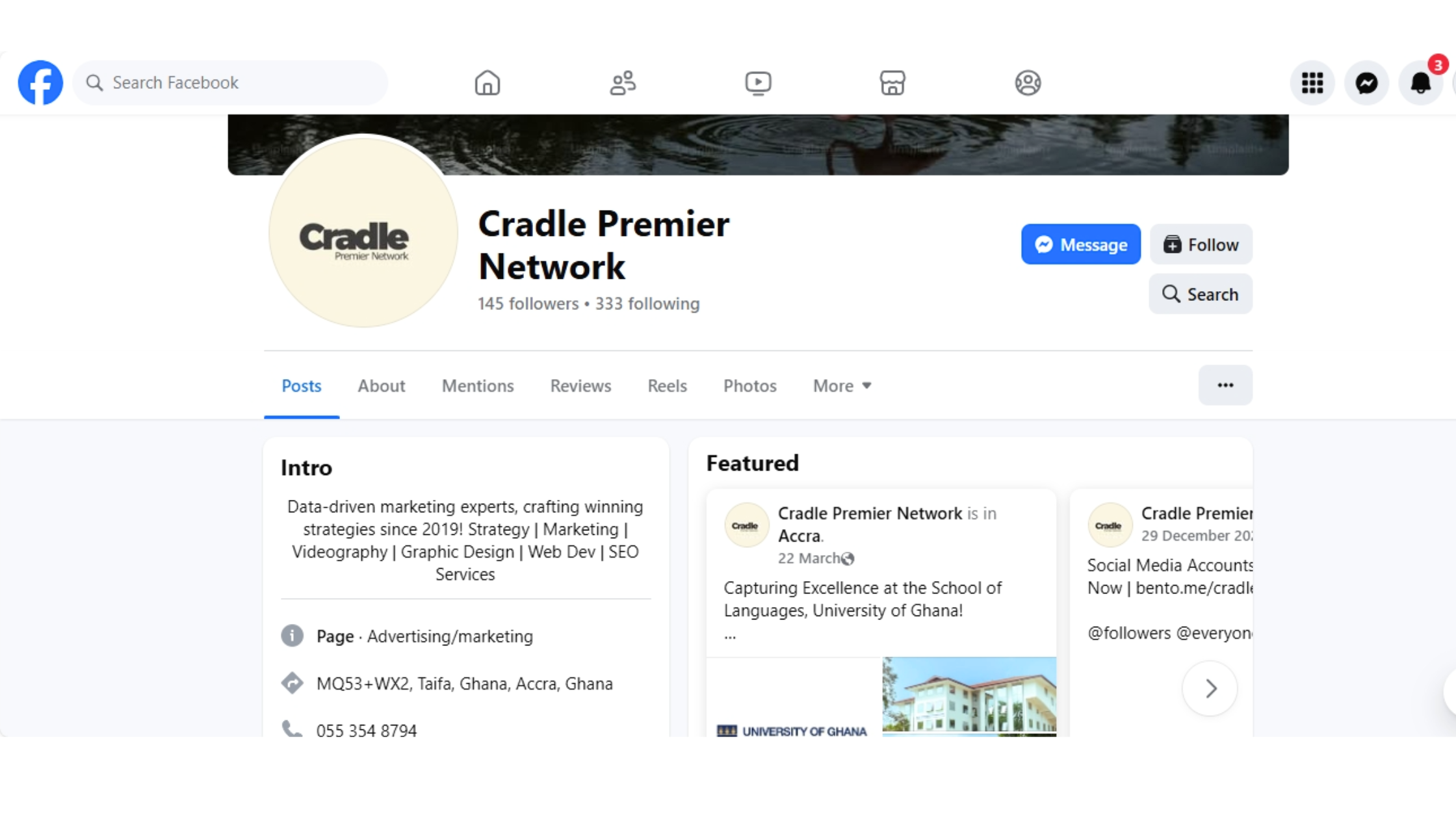 Optimized Facebook Business Profile Example