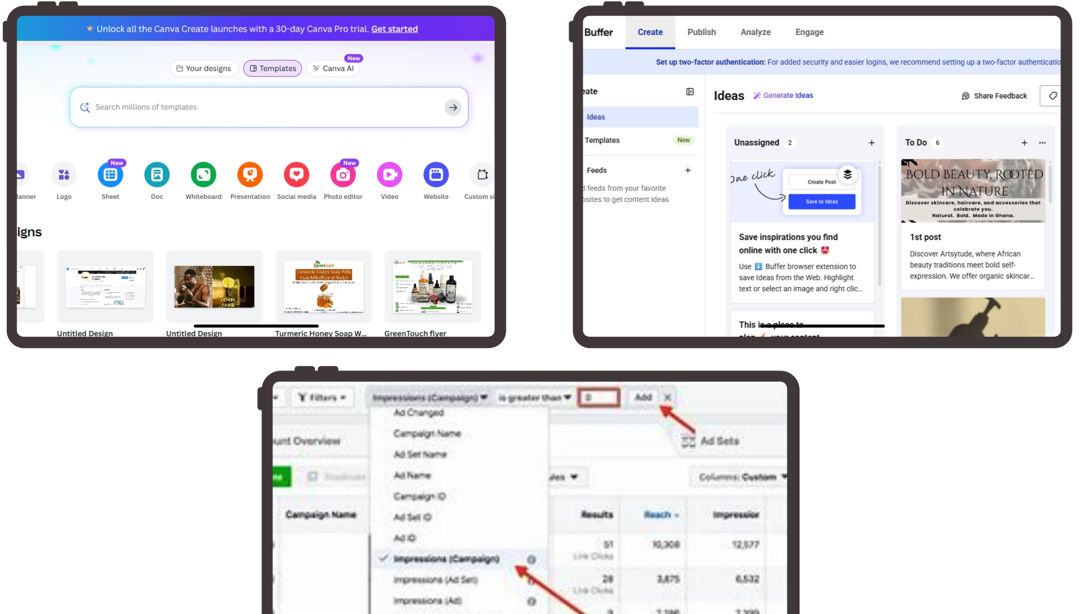 Using Canva, Buffer, and Meta Business Suite to manage and design social media content