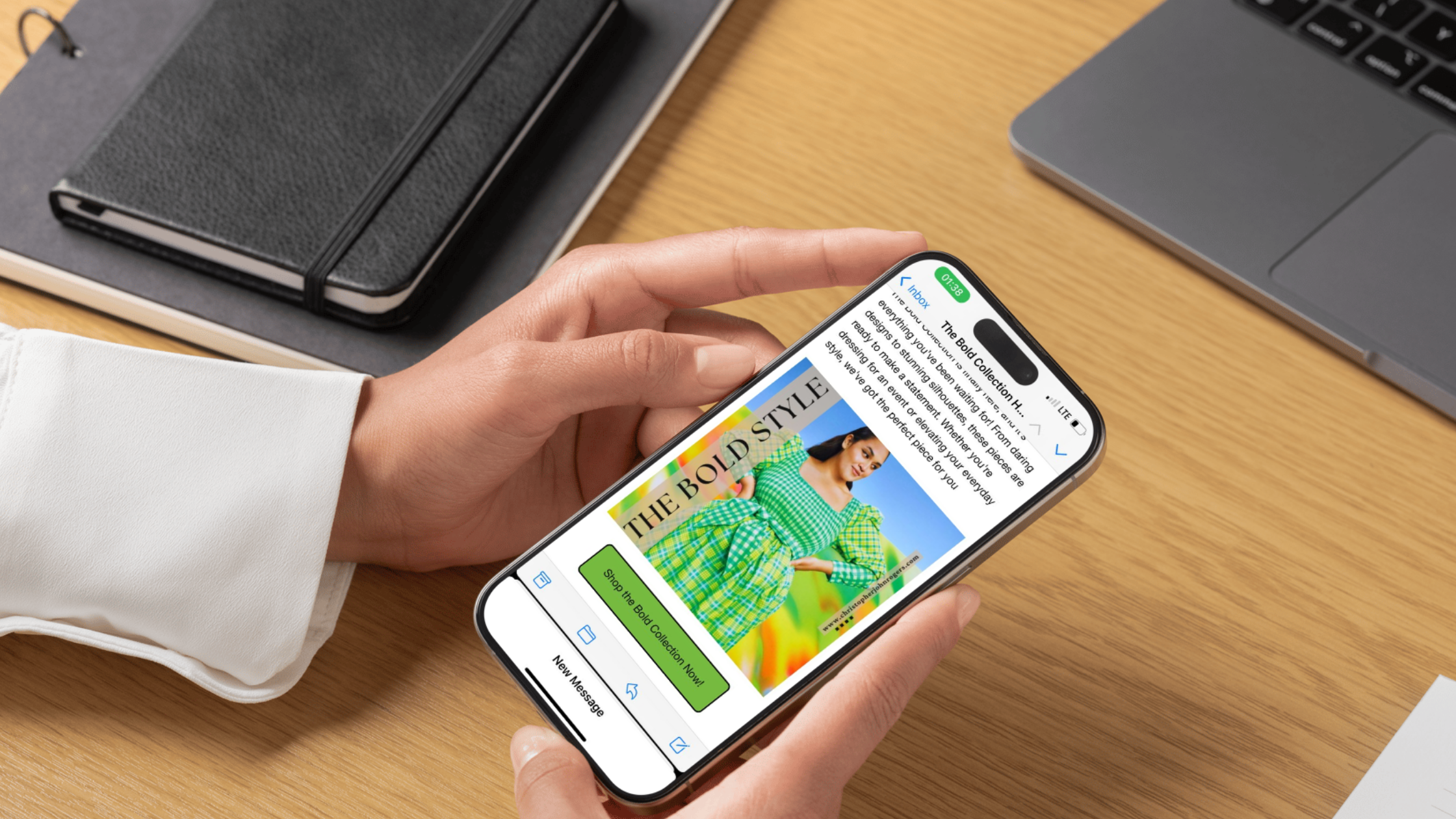 Fashion email newsletter showcasing product photos and promotional offer