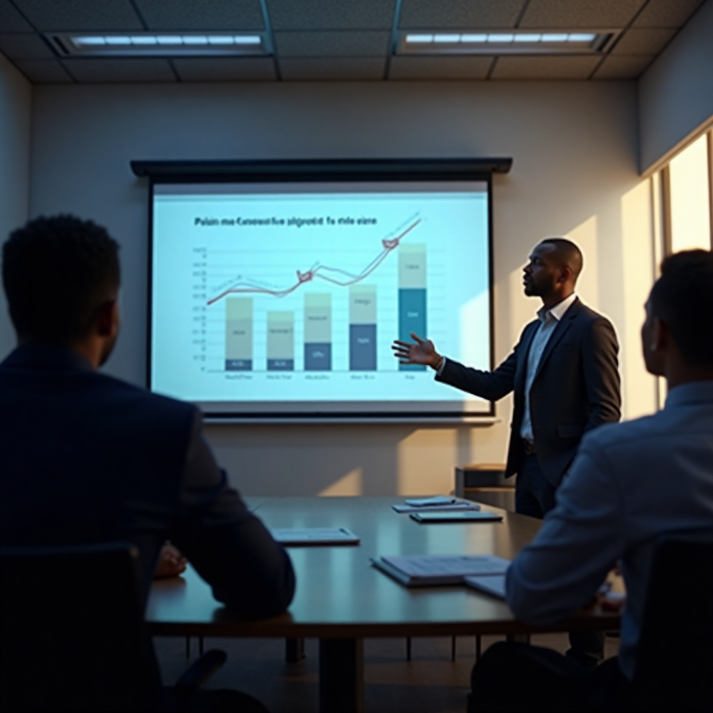 Ghanaian business professional presenting B2B email marketing success case to colleagues