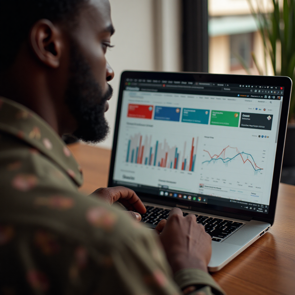 Ghanaian small business owner reviewing digital marketing performance
