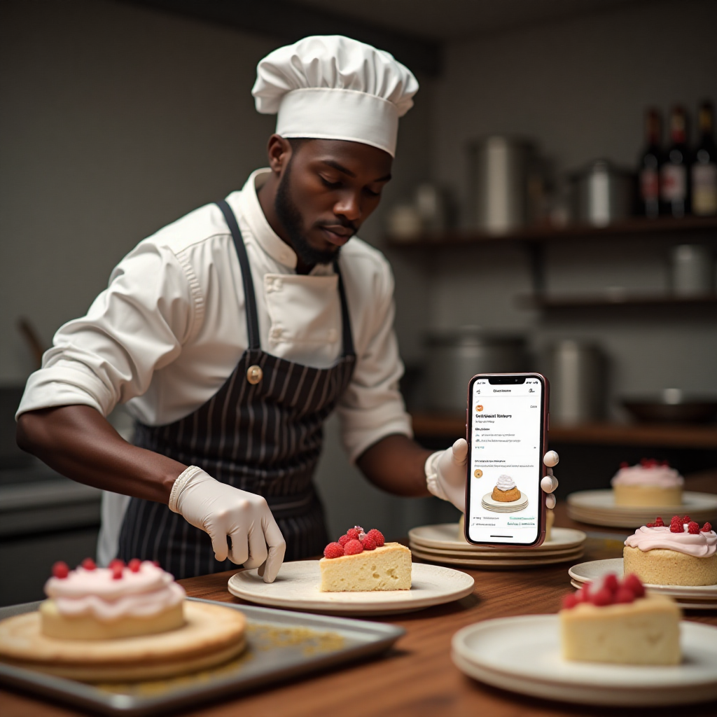 Ghanaian bakery owner receiving online orders through social media ad